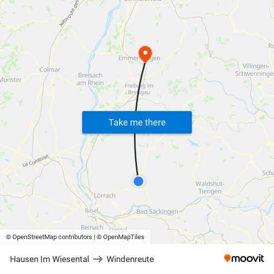 Hausen Im Wiesental to Windenreute map