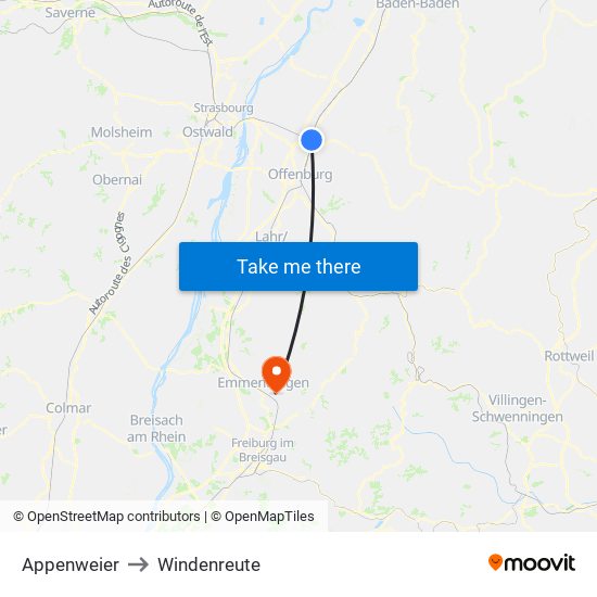 Appenweier to Windenreute map