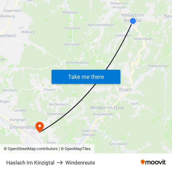 Haslach Im Kinzigtal to Windenreute map