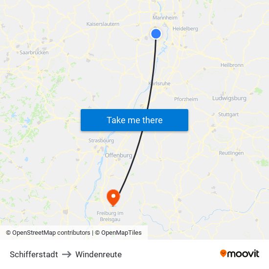 Schifferstadt to Windenreute map