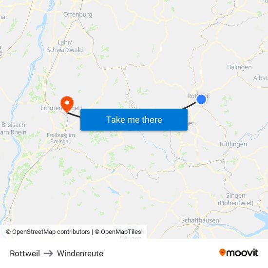 Rottweil to Windenreute map