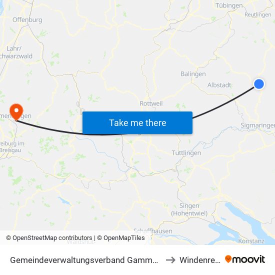 Gemeindeverwaltungsverband Gammertingen to Windenreute map