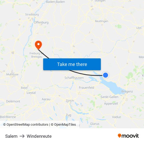 Salem to Windenreute map