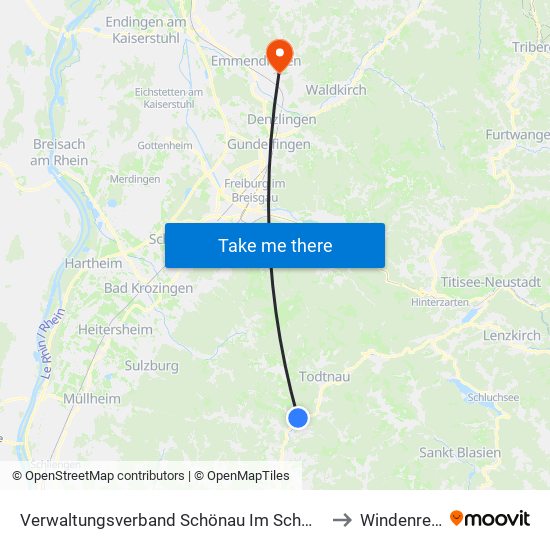 Verwaltungsverband Schönau Im Schwarzwald to Windenreute map