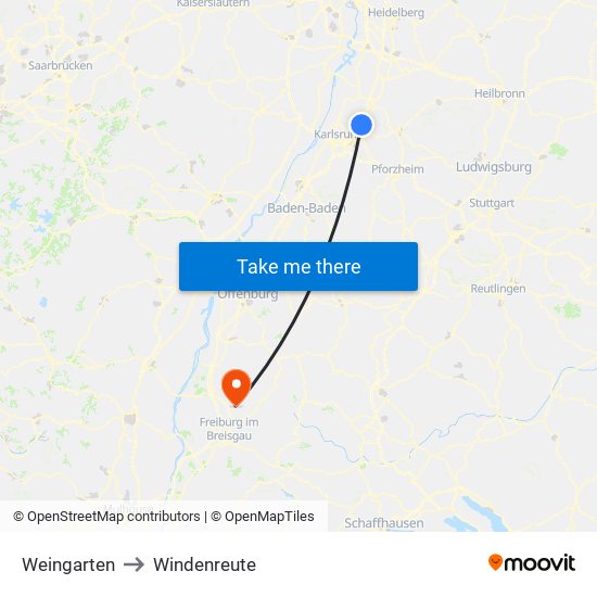 Weingarten to Windenreute map