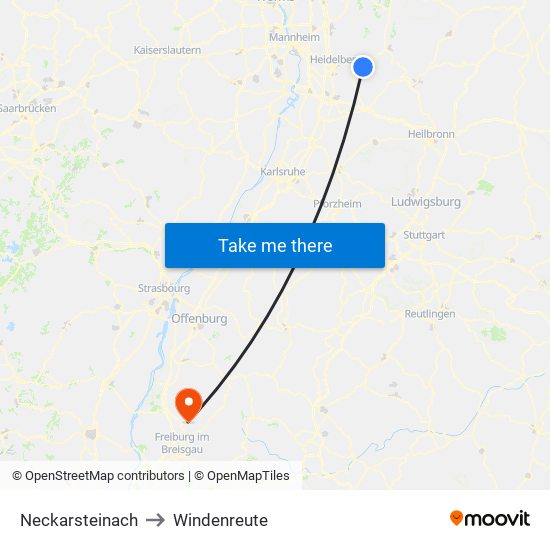 Neckarsteinach to Windenreute map