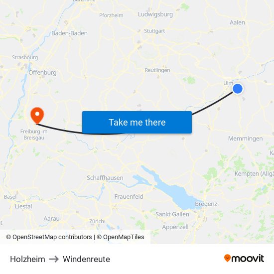 Holzheim to Windenreute map