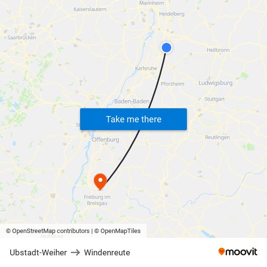 Ubstadt-Weiher to Windenreute map