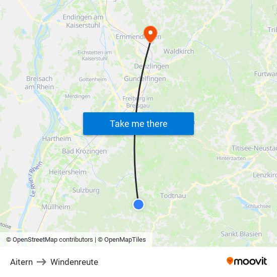 Aitern to Windenreute map