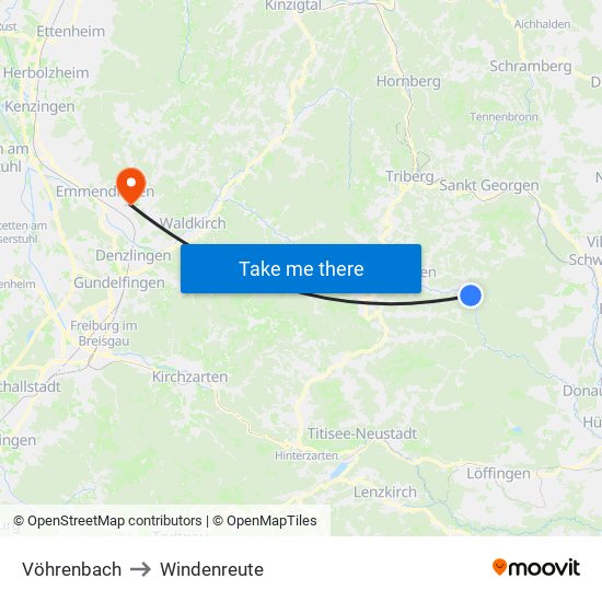 Vöhrenbach to Windenreute map