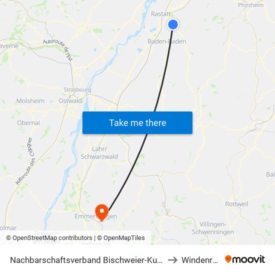 Nachbarschaftsverband Bischweier-Kuppenheim to Windenreute map