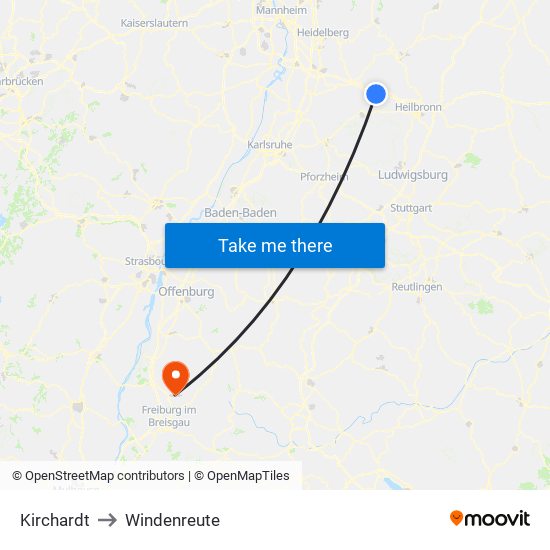Kirchardt to Windenreute map
