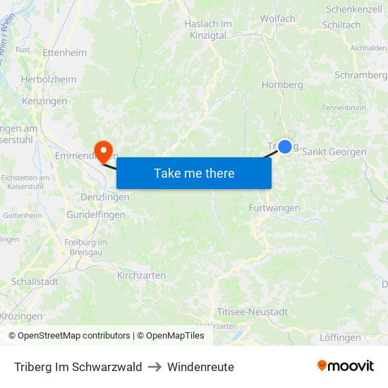 Triberg Im Schwarzwald to Windenreute map