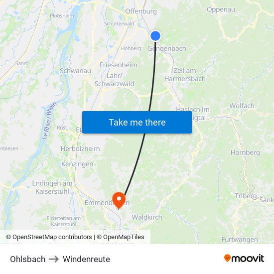 Ohlsbach to Windenreute map