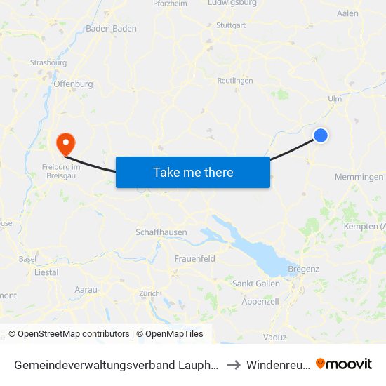 Gemeindeverwaltungsverband Laupheim to Windenreute map