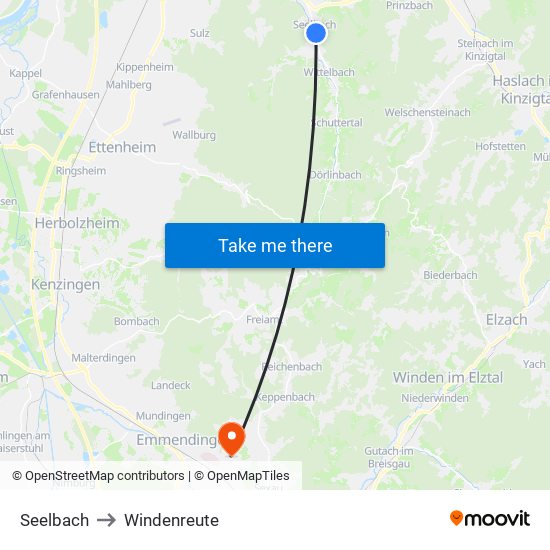 Seelbach to Windenreute map