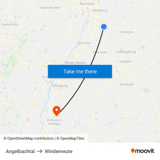 Angelbachtal to Windenreute map