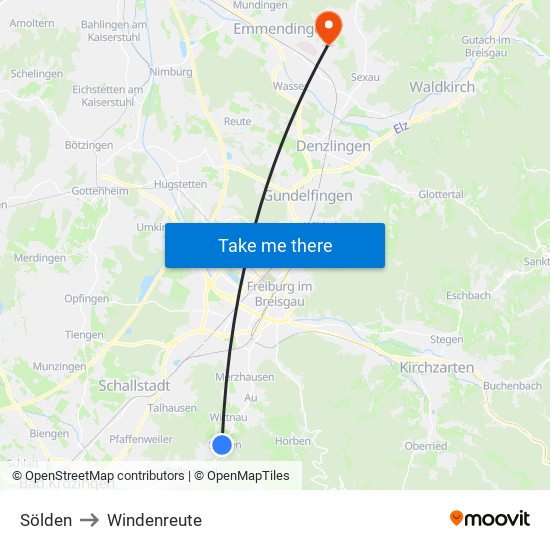 Sölden to Windenreute map