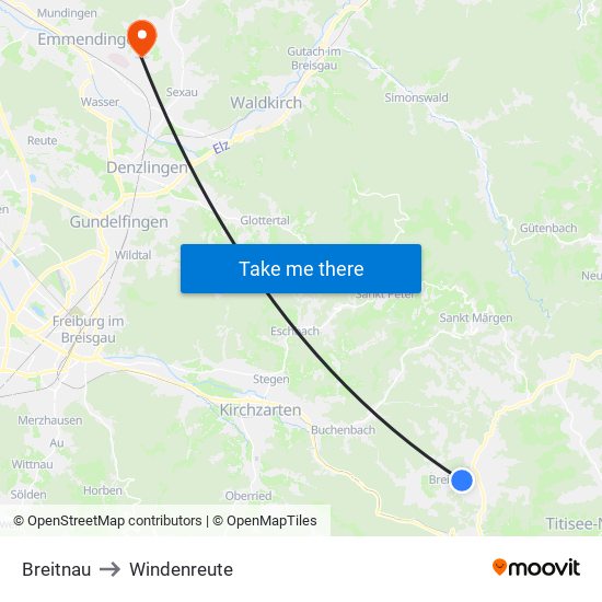 Breitnau to Windenreute map