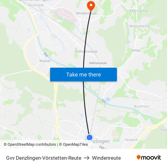 Gvv Denzlingen-Vörstetten-Reute to Windenreute map