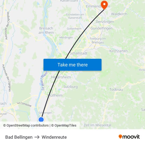 Bad Bellingen to Windenreute map