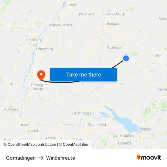 Gomadingen to Windenreute map