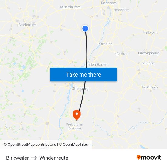 Birkweiler to Windenreute map