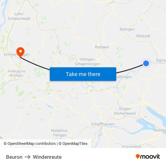 Beuron to Windenreute map