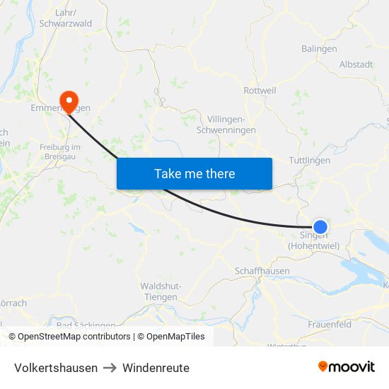 Volkertshausen to Windenreute map