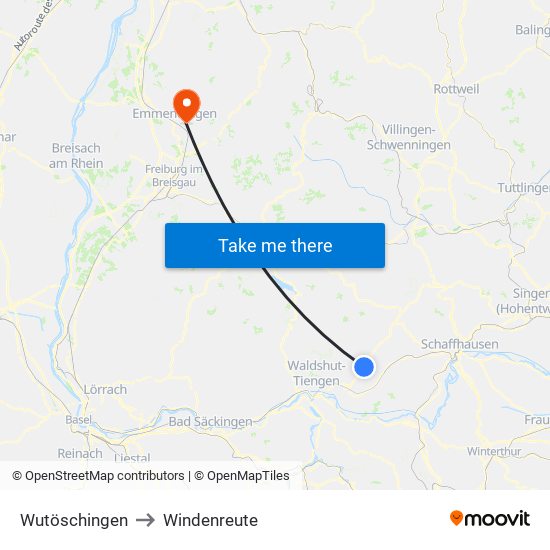 Wutöschingen to Windenreute map
