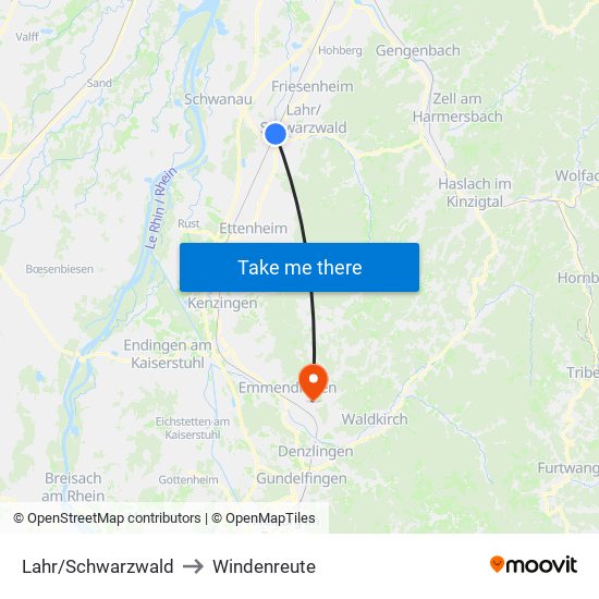 Lahr/Schwarzwald to Windenreute map