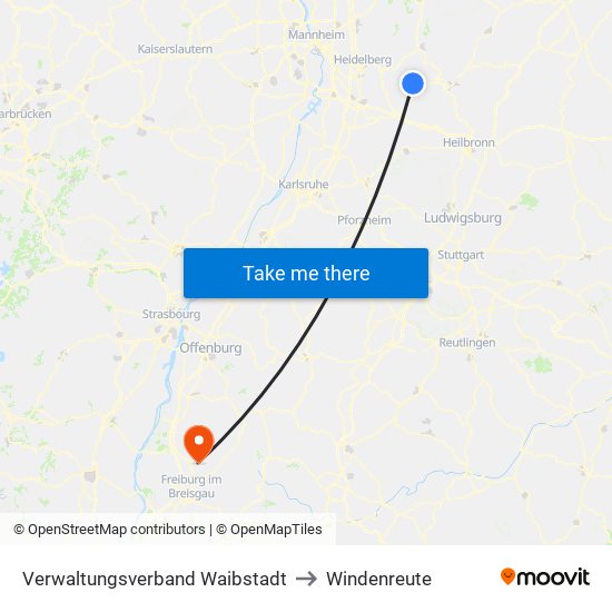 Verwaltungsverband Waibstadt to Windenreute map