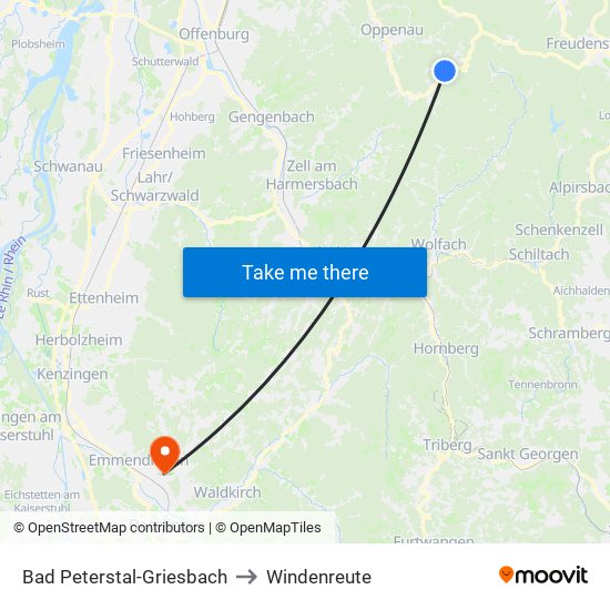 Bad Peterstal-Griesbach to Windenreute map