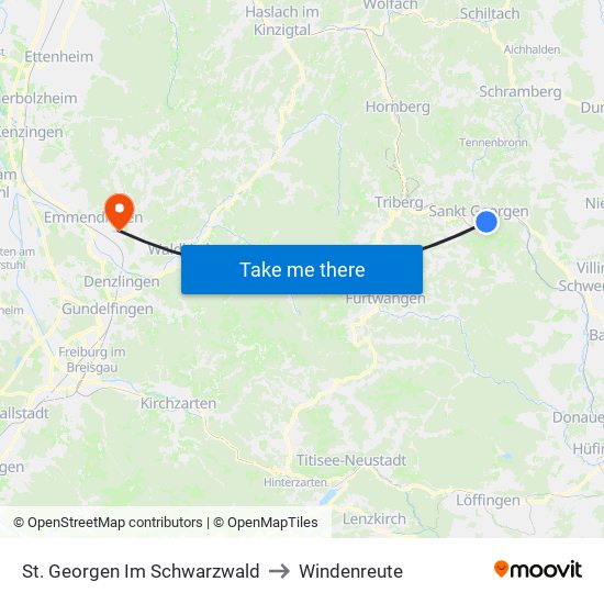 St. Georgen Im Schwarzwald to Windenreute map