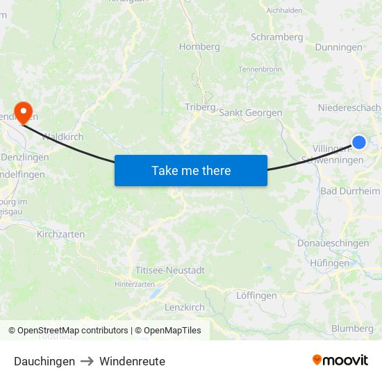 Dauchingen to Windenreute map