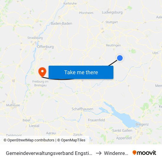 Gemeindeverwaltungsverband Engstingen to Windenreute map