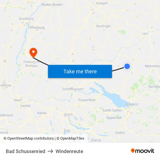 Bad Schussenried to Windenreute map