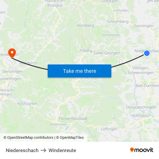 Niedereschach to Windenreute map