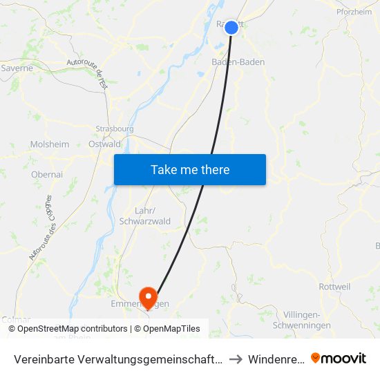 Vereinbarte Verwaltungsgemeinschaft Rastatt to Windenreute map