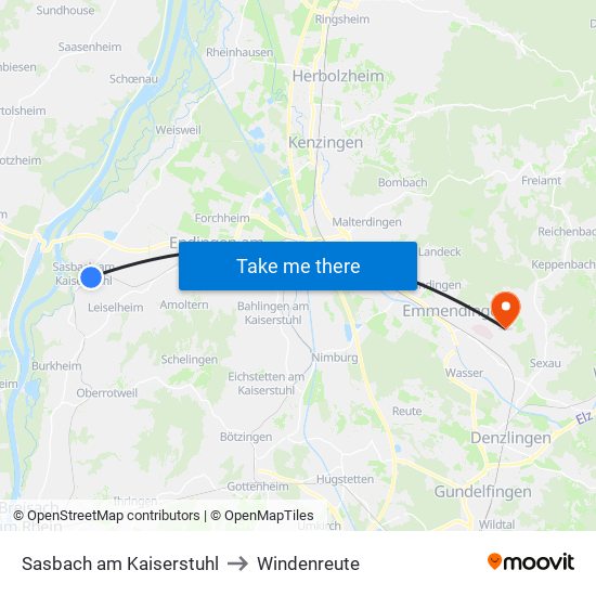 Sasbach am Kaiserstuhl to Windenreute map