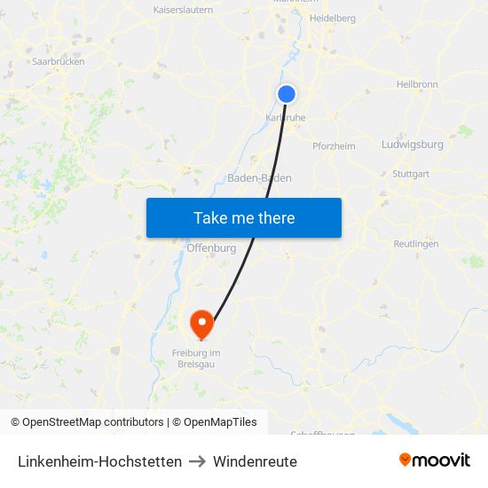 Linkenheim-Hochstetten to Windenreute map