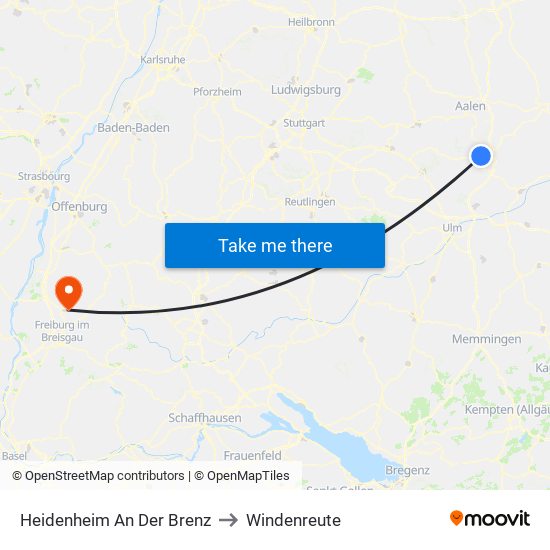 Heidenheim An Der Brenz to Windenreute map