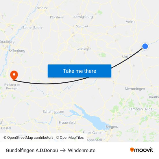Gundelfingen A.D.Donau to Windenreute map