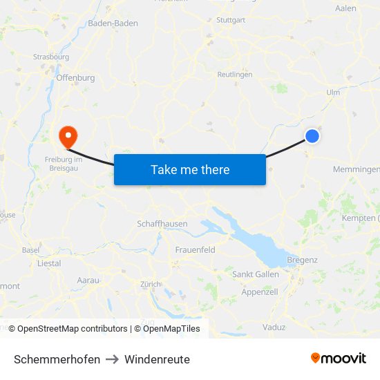 Schemmerhofen to Windenreute map