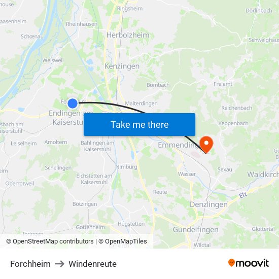 Forchheim to Windenreute map