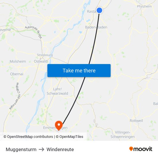 Muggensturm to Windenreute map