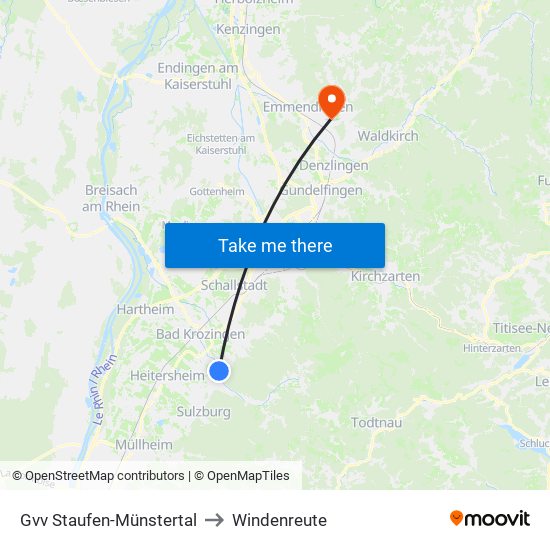 Gvv Staufen-Münstertal to Windenreute map