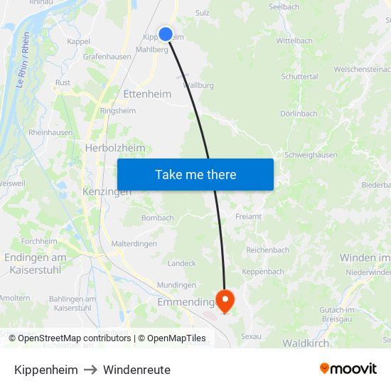 Kippenheim to Windenreute map