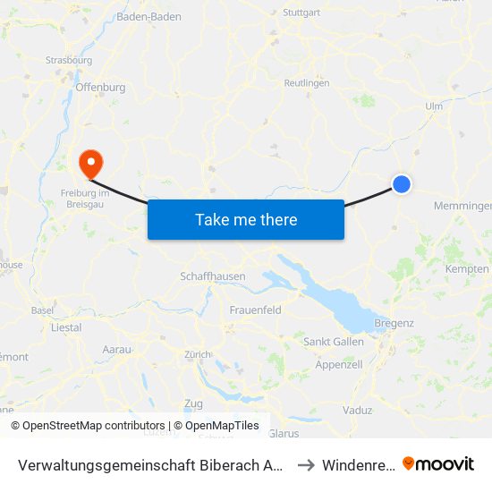 Verwaltungsgemeinschaft Biberach An Der Riß to Windenreute map
