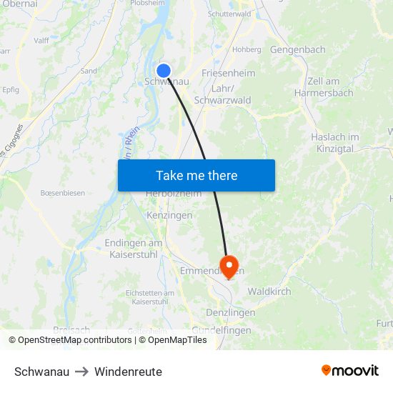 Schwanau to Windenreute map